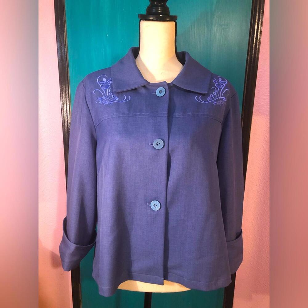Vintage Embroidered 3/4 Sleeve Chunky Button Coat - Picture 1 of 9